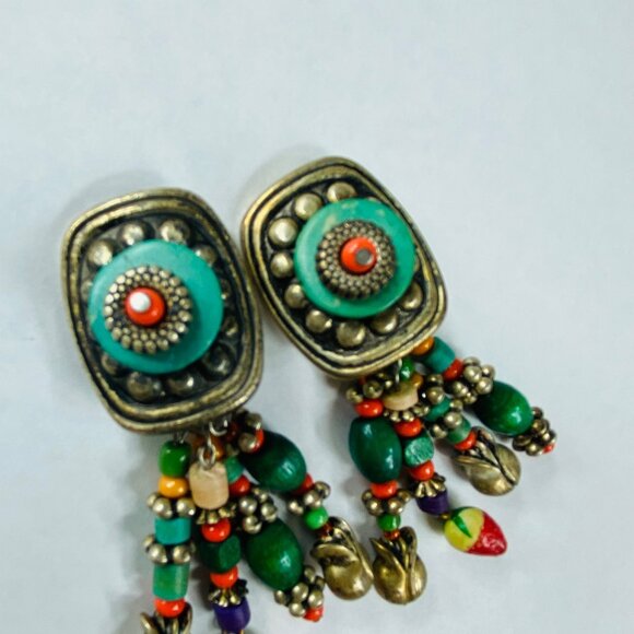 BOHO Clip On Earrings Dangles Multicolor Vintage Women Retro Jewelry Ethnic - Picture 7 of 16